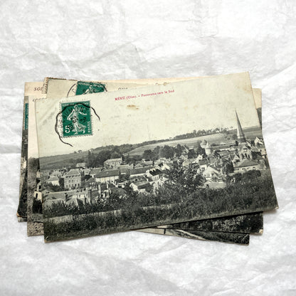 1910s French Postcard Lot - 8 vintage black and white postcards featuring diverse village scenes and landscapes.