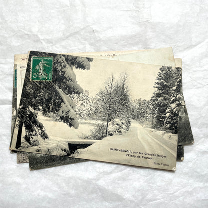 1910s French Postcard Lot - 8 vintage black and white postcards featuring diverse village scenes and landscapes.