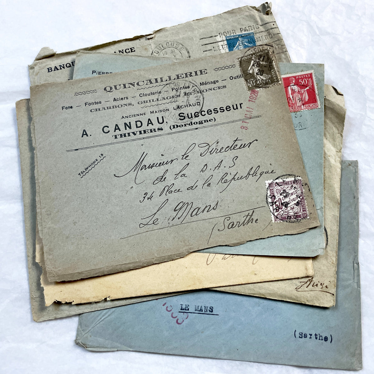 1920s - Lot of 20 Vintage French Business Envelopes – 1910s/1920s/1930s Ephemera for Junk Journals, Collage & Paper Crafts