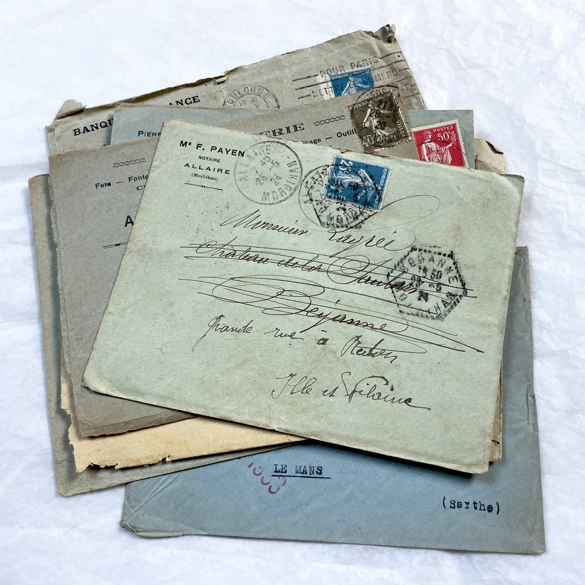 1920s - Lot of 20 Vintage French Business Envelopes – 1910s/1920s/1930s Ephemera for Junk Journals, Collage & Paper Crafts