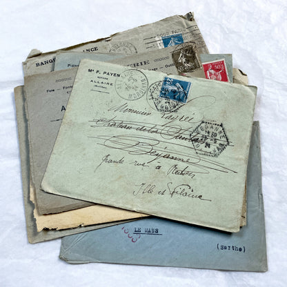 1920s - Lot of 20 Vintage French Business Envelopes – 1910s/1920s/1930s Ephemera for Junk Journals, Collage & Paper Crafts