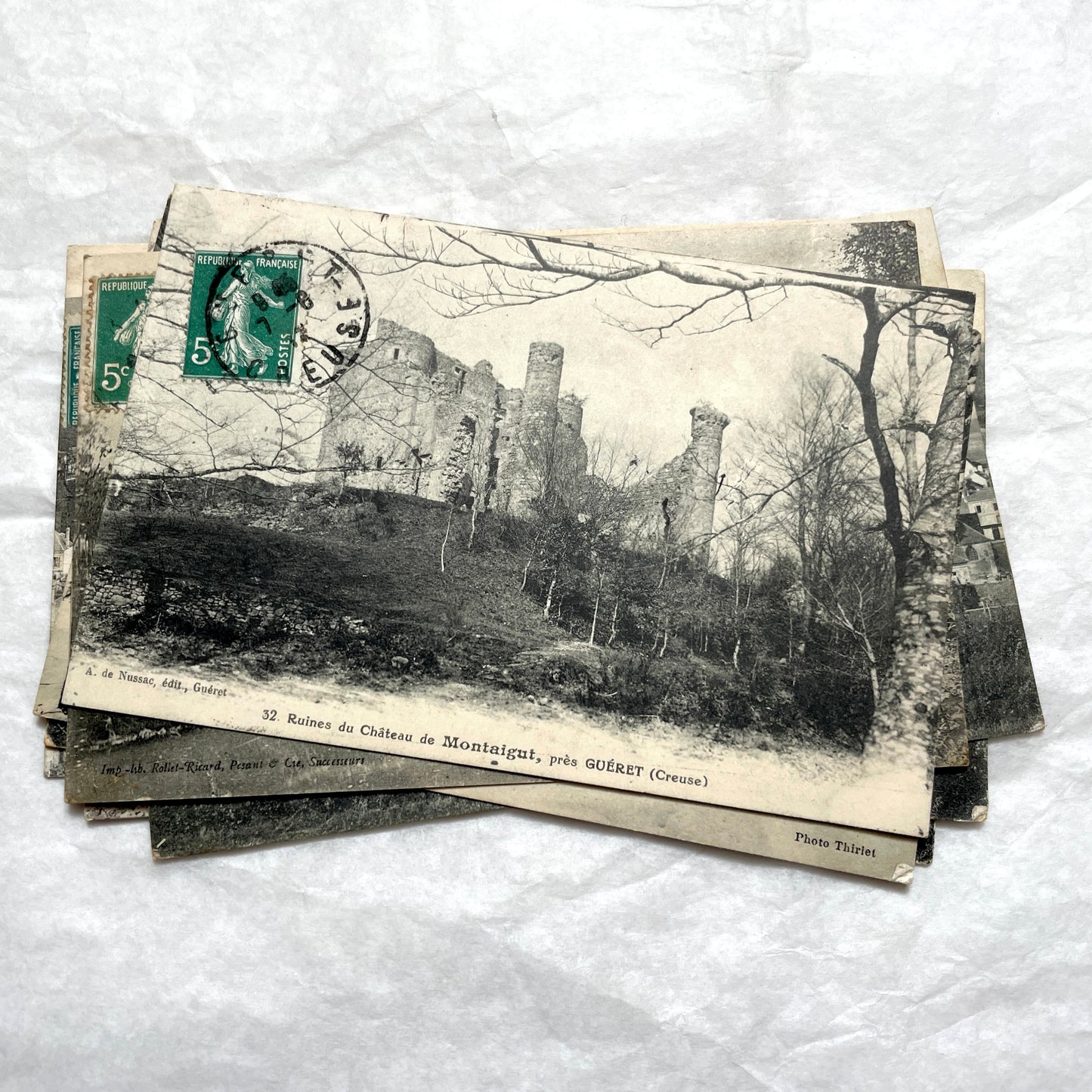 1910s French Postcard Lot - 8 vintage black and white postcards featuring diverse village scenes and landscapes.