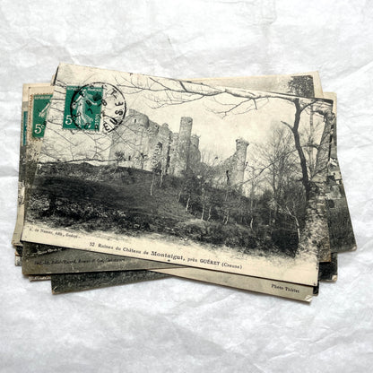 1910s French Postcard Lot - 8 vintage black and white postcards featuring diverse village scenes and landscapes.