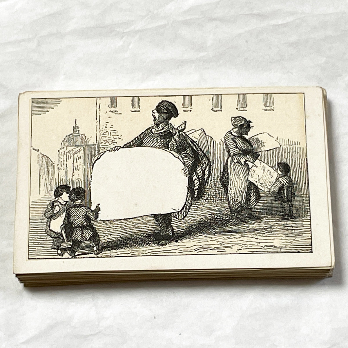 Late 19th - Antique Fancy Card - Customizable Blank Sign Street Scene Illustration - Vintage Advertising Or Spiritual Message Card