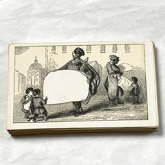 Late 19th - Antique Fancy Card - Customizable Blank Sign Street Scene Illustration - Vintage Advertising Or Spiritual Message Card