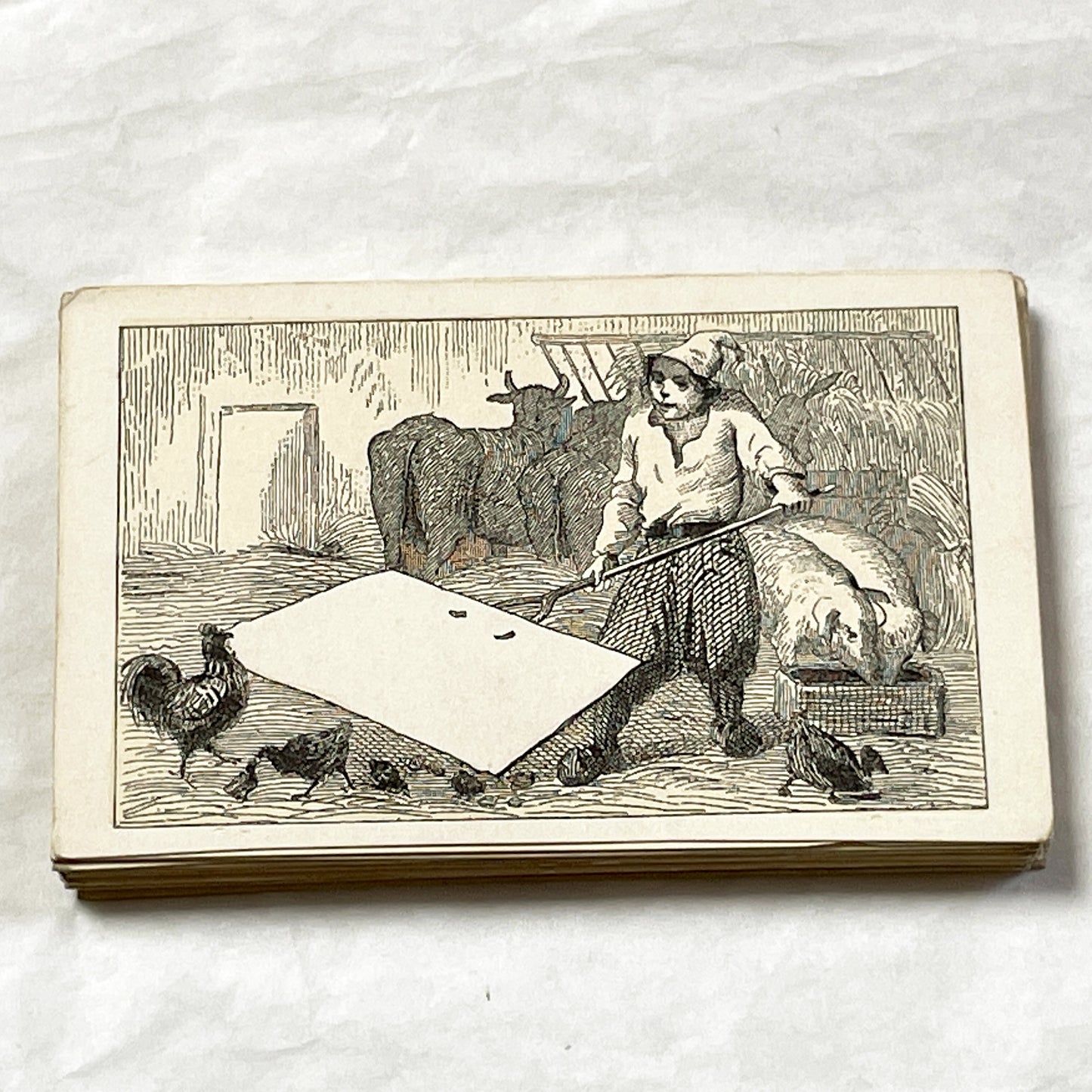 Late 19th - Illustrated Motto Card - Farm Scene Advertising Blank Space for Printer or Merchant Customization - Vintage Collectible Ephemera