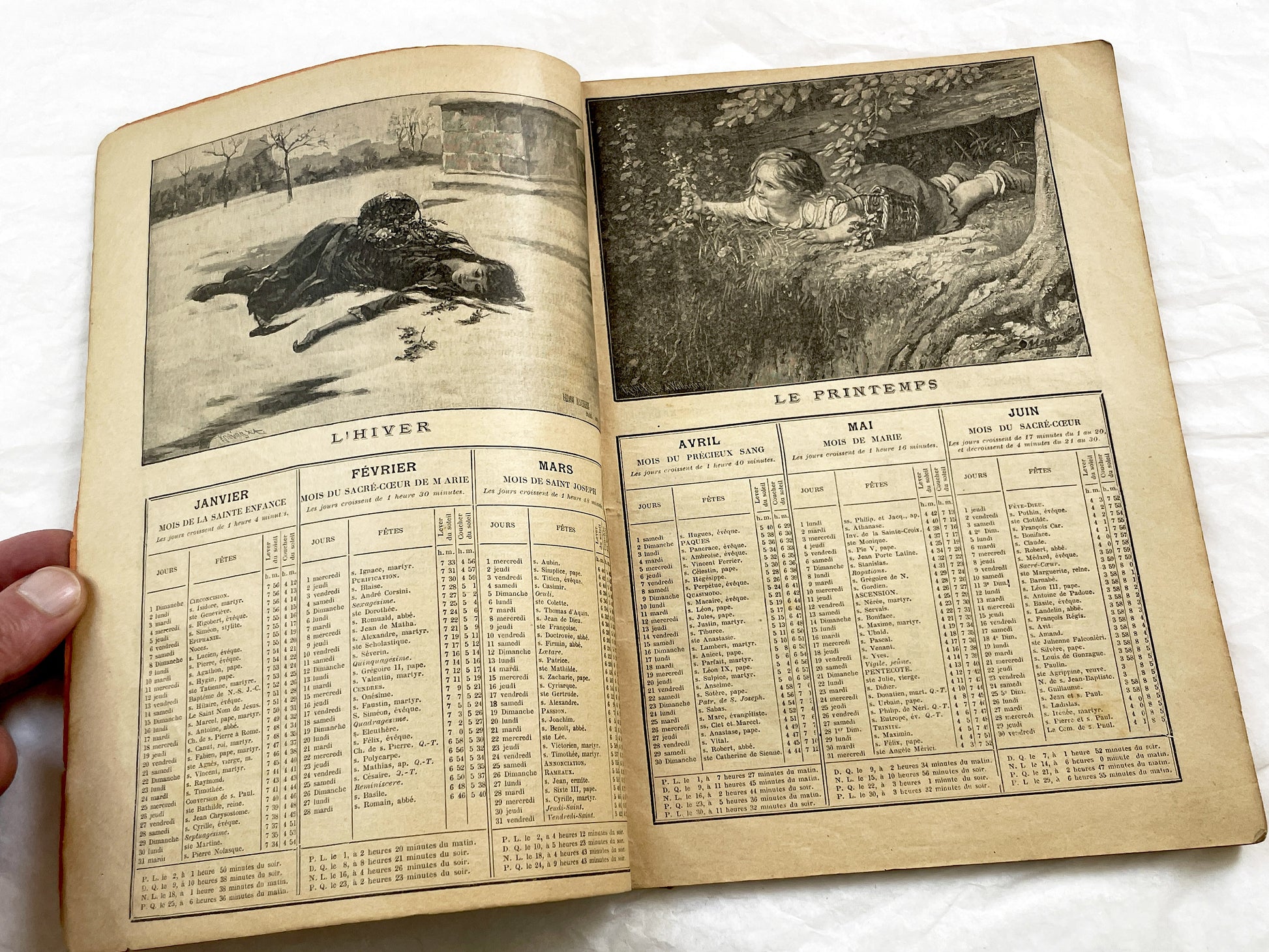 Late 19th - 1893 French Almanach du Pelerin - Antique Illustrated Catholic Almanac Book - Religious Calendar - Historical Publication