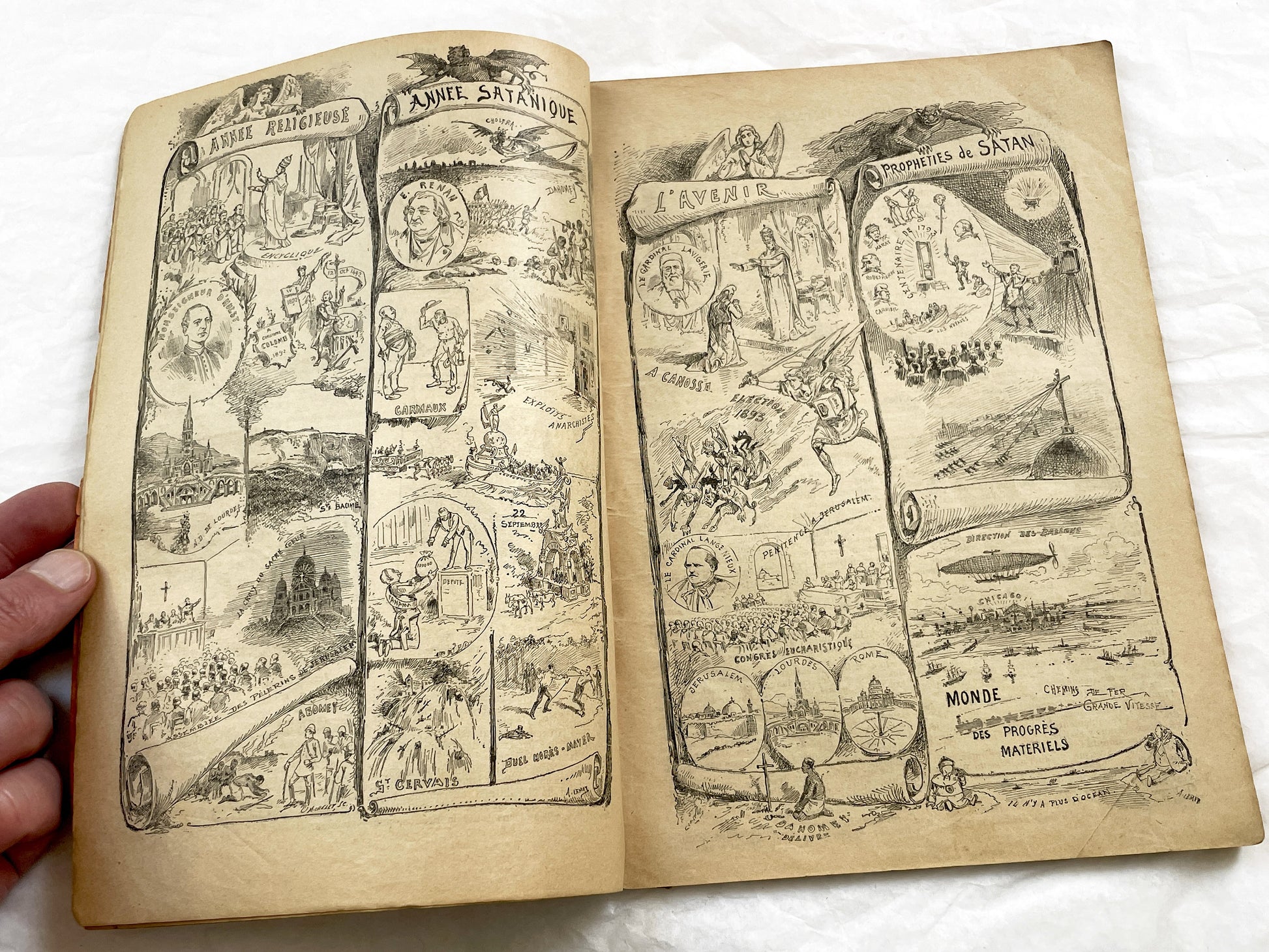 Late 19th - 1893 French Almanach du Pelerin - Antique Illustrated Catholic Almanac Book - Religious Calendar - Historical Publication