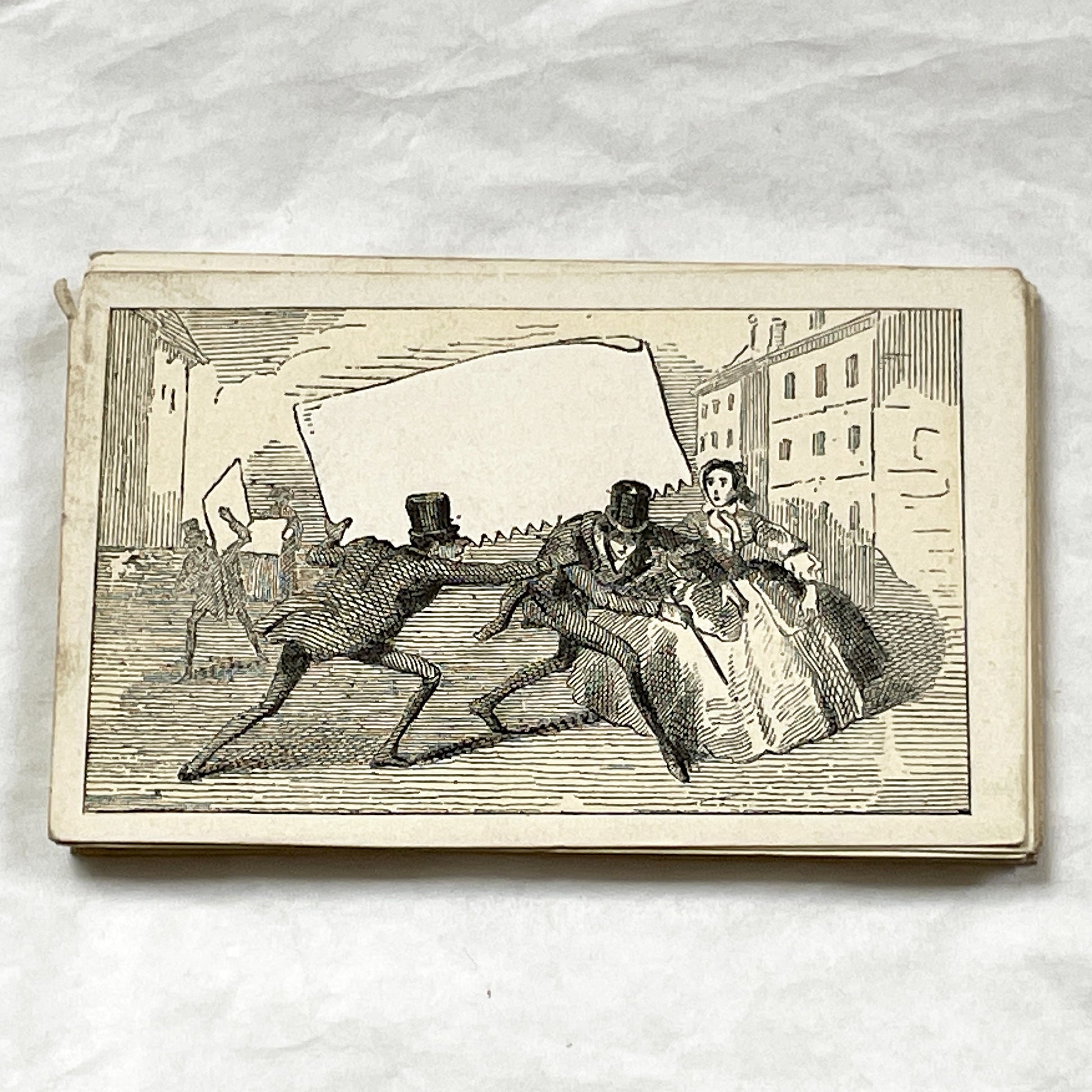 Late 19th - Antique Fancy Card - Custom Advertising - Victorian Era Street Scene - Blank Space for Personalization