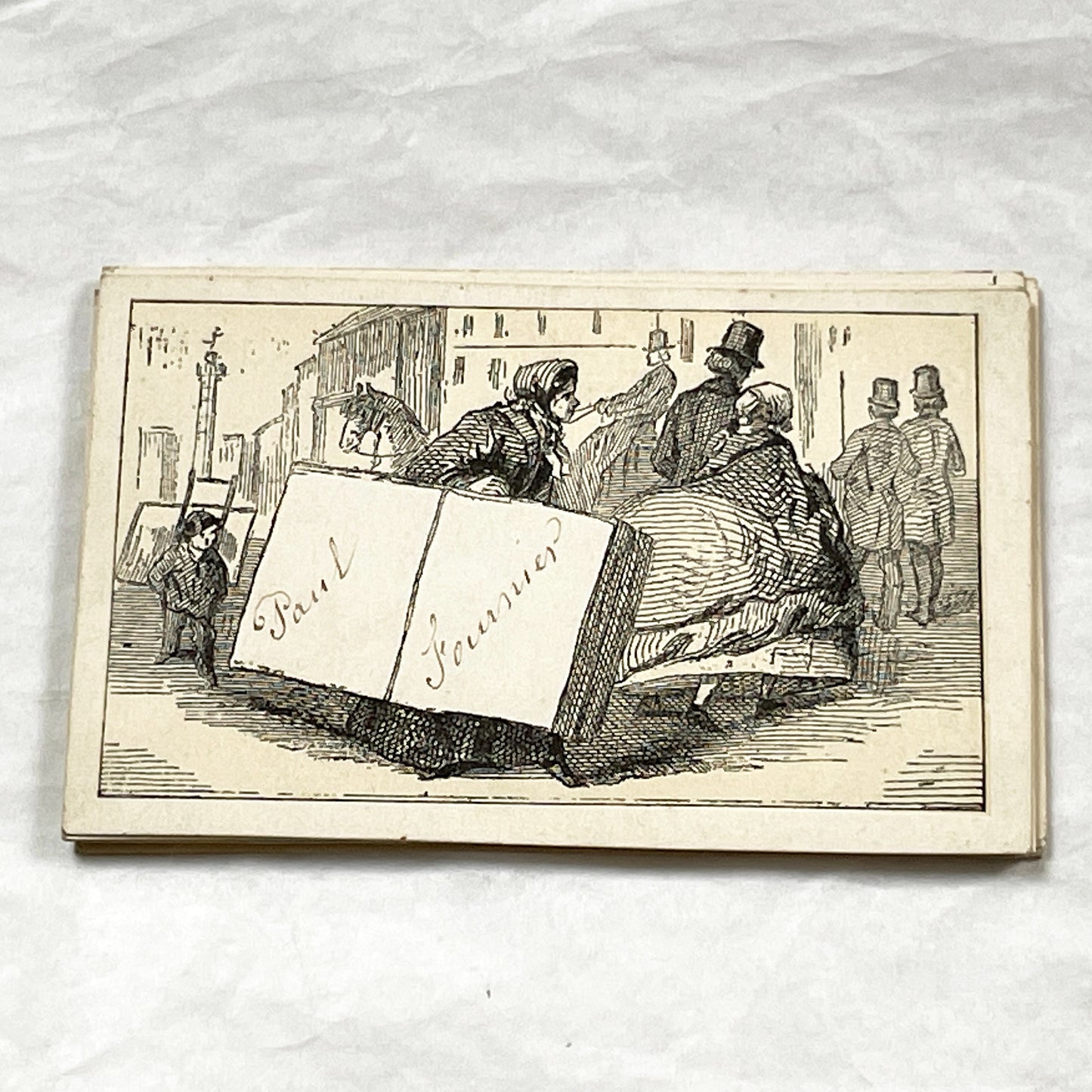 Late 19th - Humorous Fancy Advertising Card - City Scene - Paul Fournier - Antique Vignette Print - Customizable Shop Card