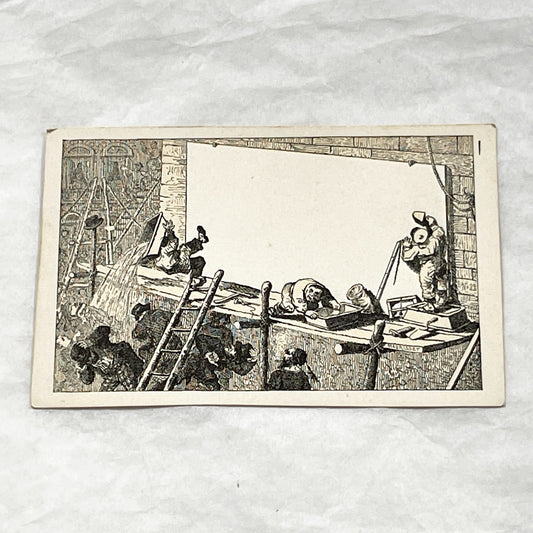 Late 19th - Vintage Fancy Motto Card - Blank Sign Being Prepared by Artisans - Customizable Trade Card - Promotional Ephemera for Businesses