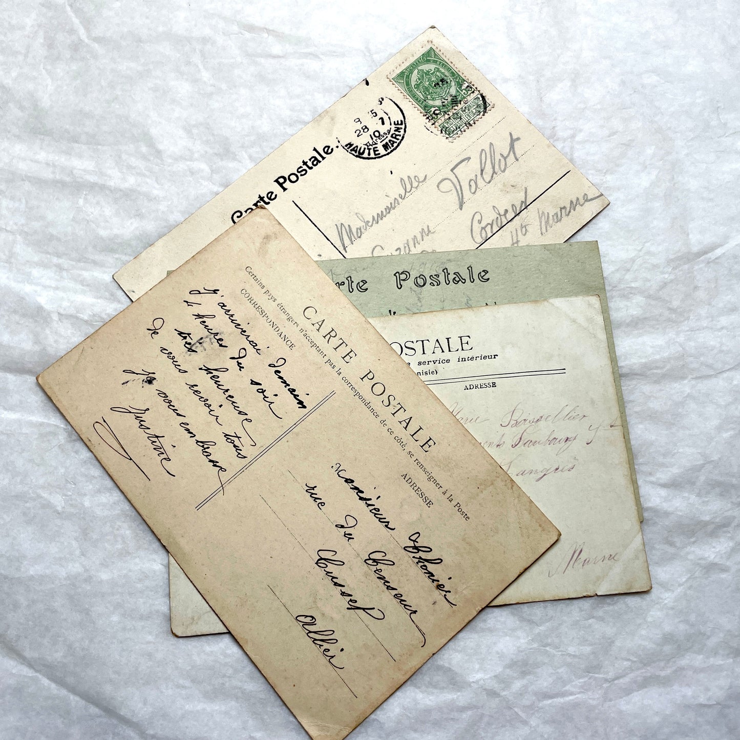 Four 1900s vintage postcards featuring detailed black and white views of European Gothic cathedrals and iconic towers.