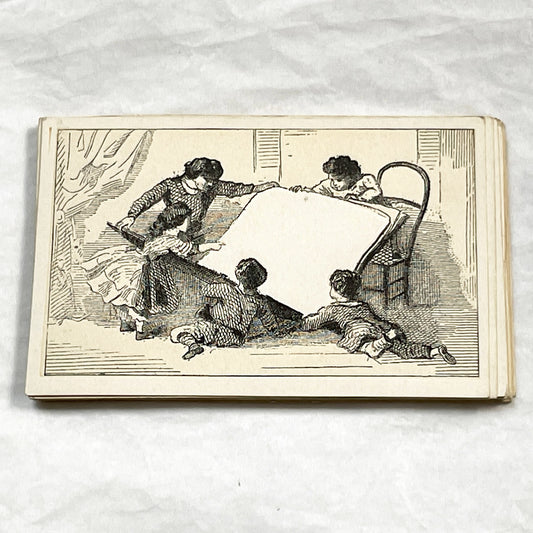 Late 19th - Antique Fancy Card - Victorian Era Motto Card - Unused Family Scene - Blank Space for Personalization - Collectible Ephemera