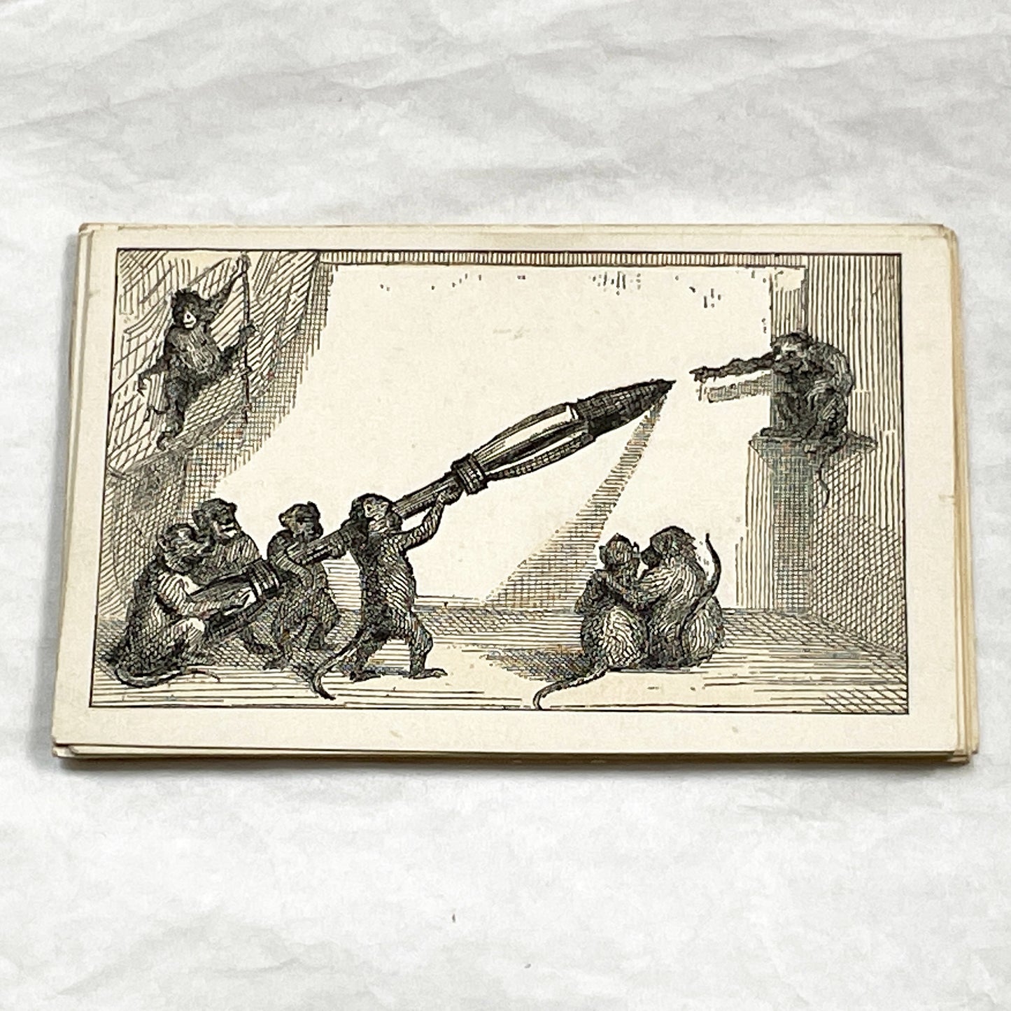 Late 19th - Whimsical Monkey Allegory Advertising Card - Customizable Blank Panel - Vintage Humorous Device Card Collectible