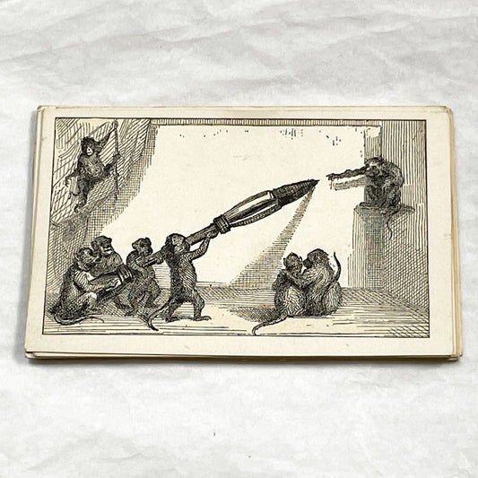 Late 19th - Whimsical Monkey Allegory Advertising Card - Customizable Blank Panel - Vintage Humorous Device Card Collectible