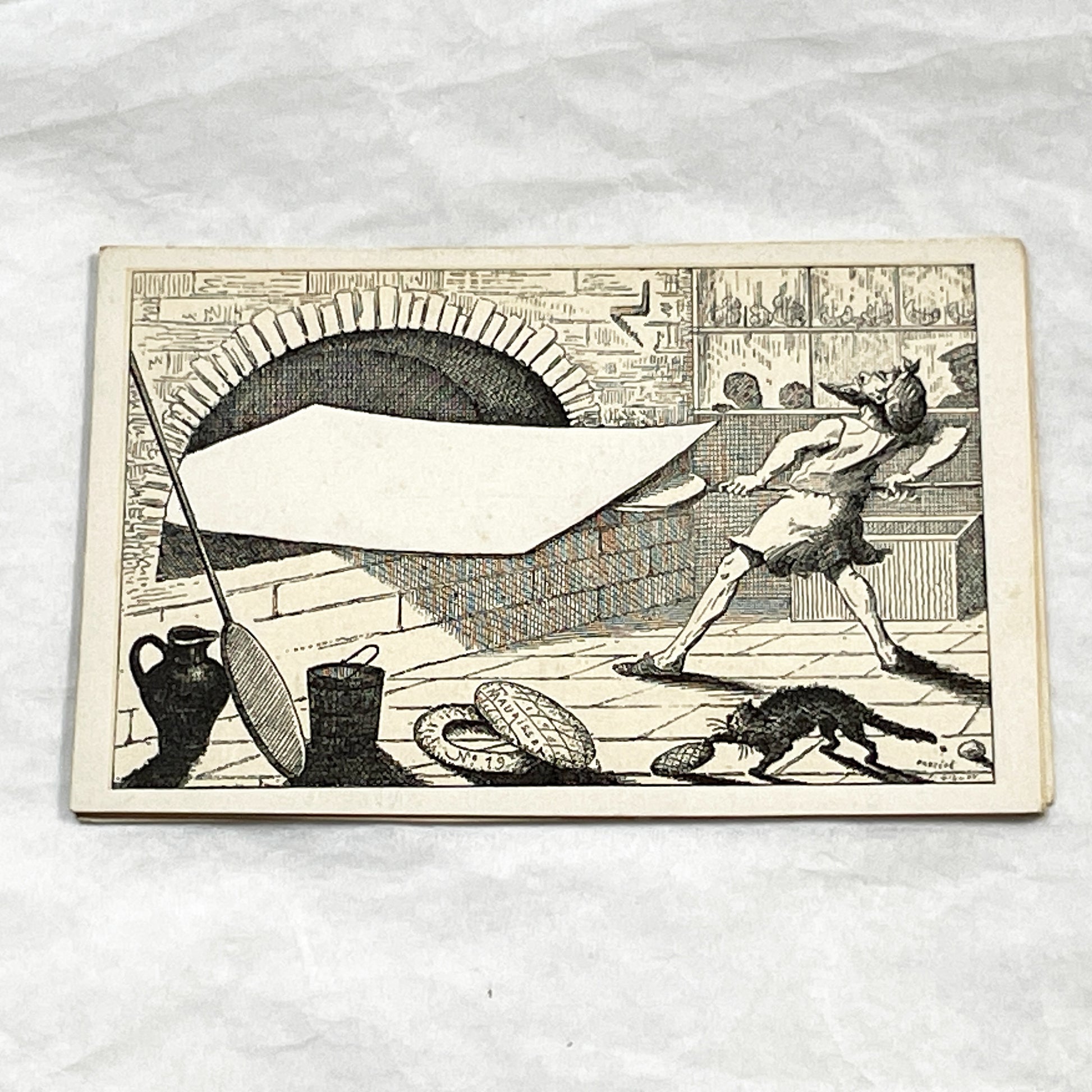 Late 19th - Vintage Trade Card Featuring Baker with Oven and Cat - Customizable Shop Advertisement - Antique French Ephemera