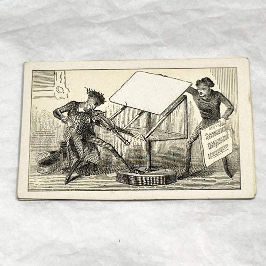 Late 19th - Humorous Musicians Trade Card - Vintage Advertising Motto Card with Blank Space - Victorian Era Fancy Card Collectible Print