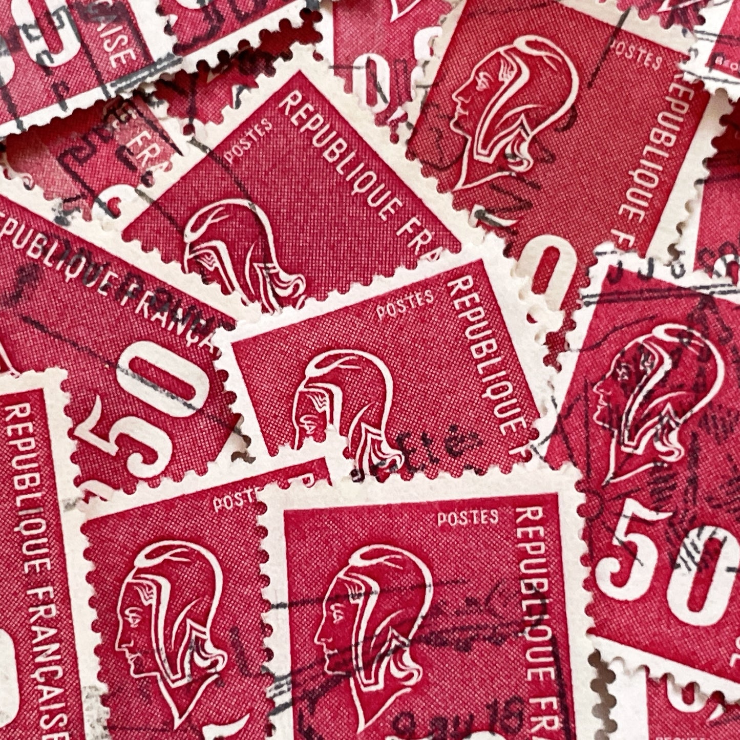 1970s - Set of 50 French Postage Stamps - Marianne Bequet Design - 0.50 Francs - Vintage Philatelic Collectibles - French Republic Postal