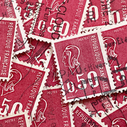 1970s - Set of 50 French Postage Stamps - Marianne Bequet Design - 0.50 Francs - Vintage Philatelic Collectibles - French Republic Postal