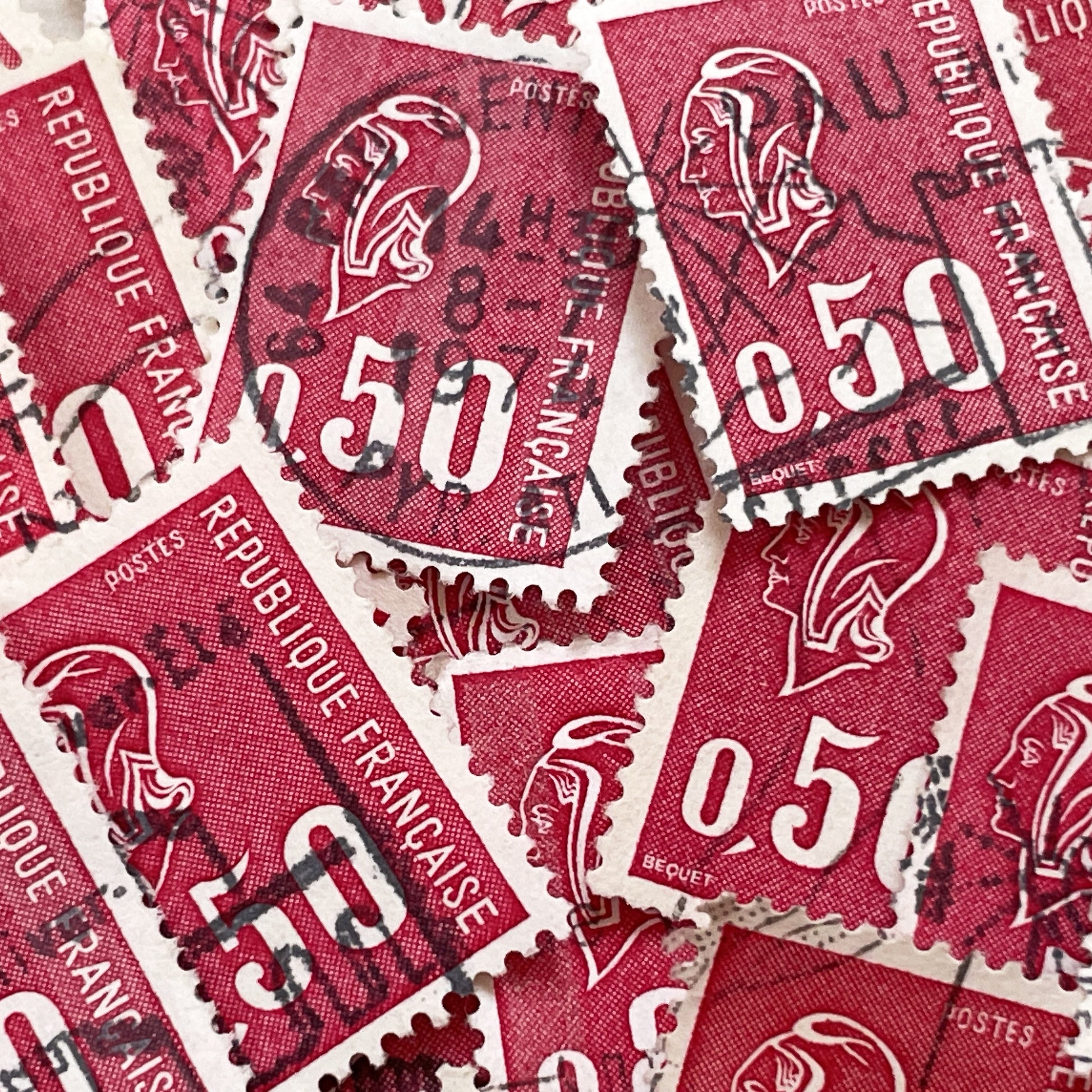 1970s - Set of 50 French Postage Stamps - Marianne Bequet Design - 0.50 Francs - Vintage Philatelic Collectibles - French Republic Postal