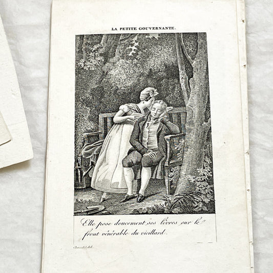 Early 19th - French Engraving - 'The Little Governess' Scene - Chasselat Design - Romantic Illustration - Sentimental Art Print