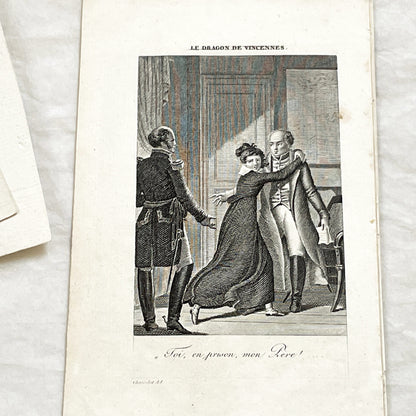 Early 19th - French Engraving - Dramatic Scene with Military Officer, Woman, and Man - Illustration by Chasselat