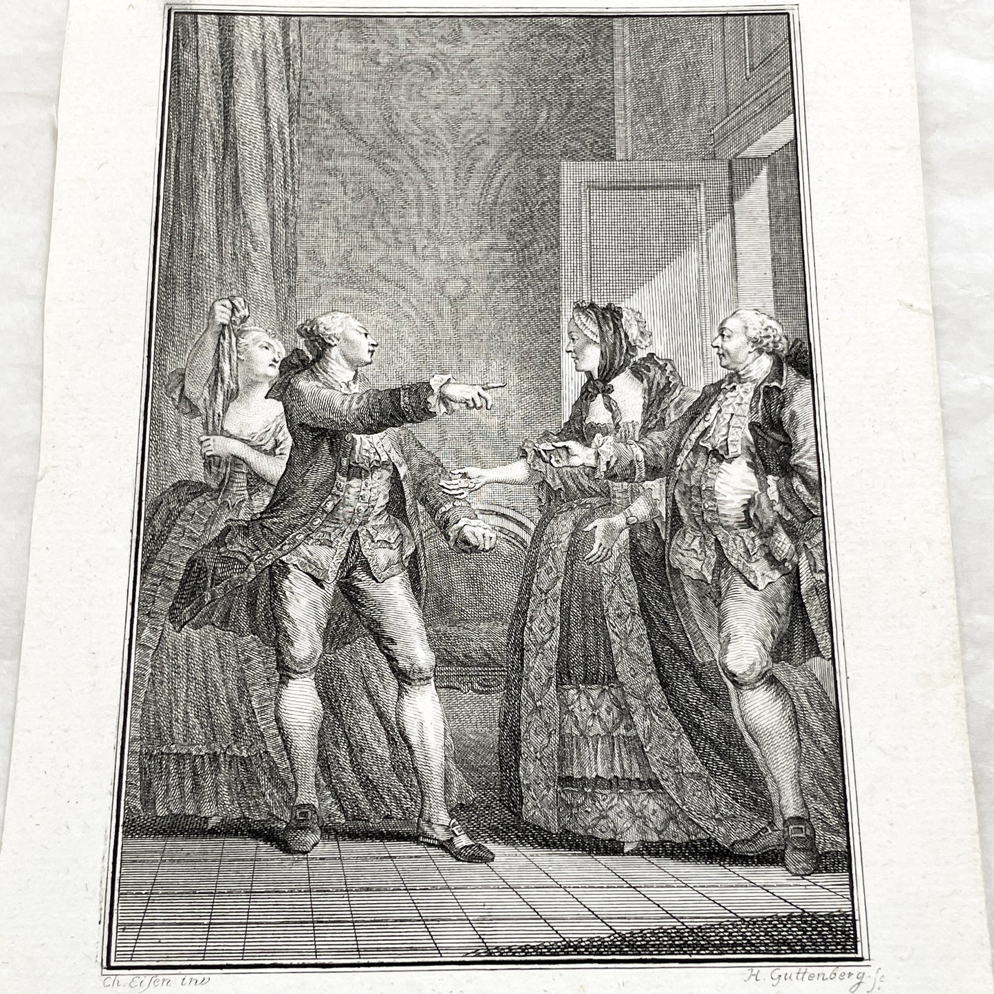 1783 - Engraving - Charles Eisen & Heinrich Guttenberg Engraving - Les Époux Malheureux Scene - French Rococo Print