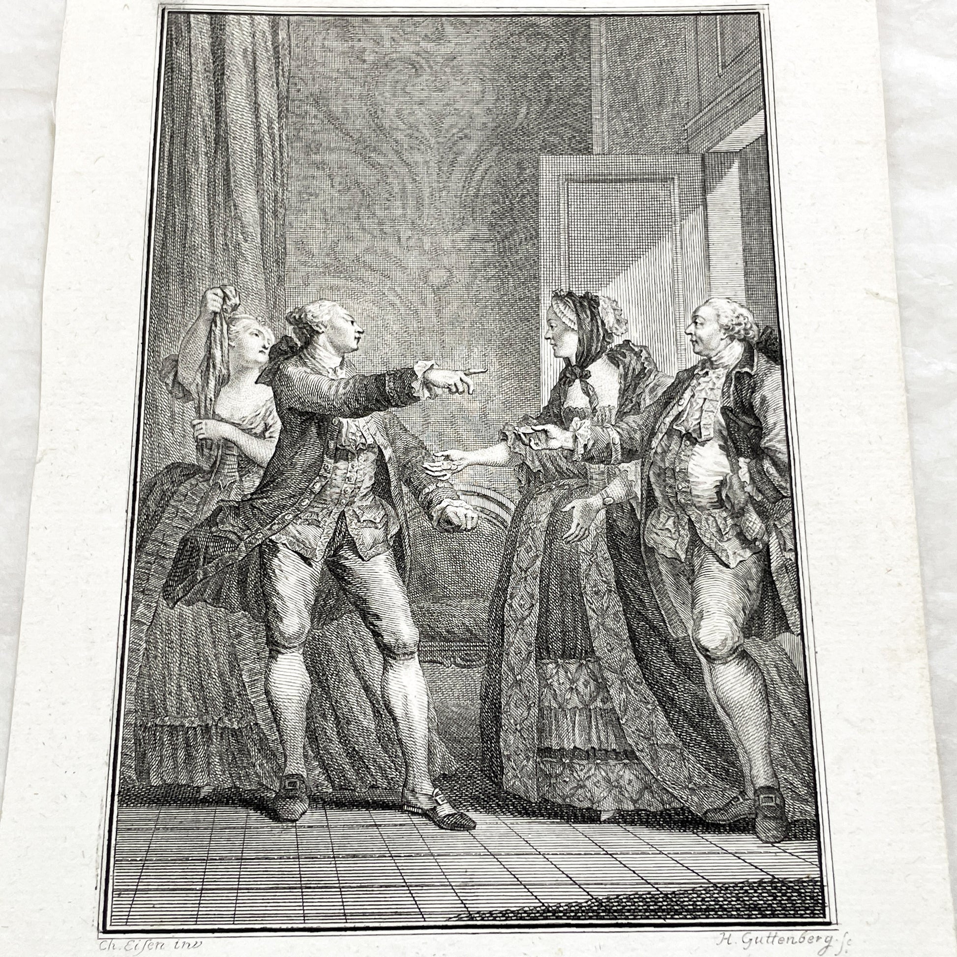 1783 - Engraving - Charles Eisen & Heinrich Guttenberg Engraving - Les Époux Malheureux Scene - French Rococo Print