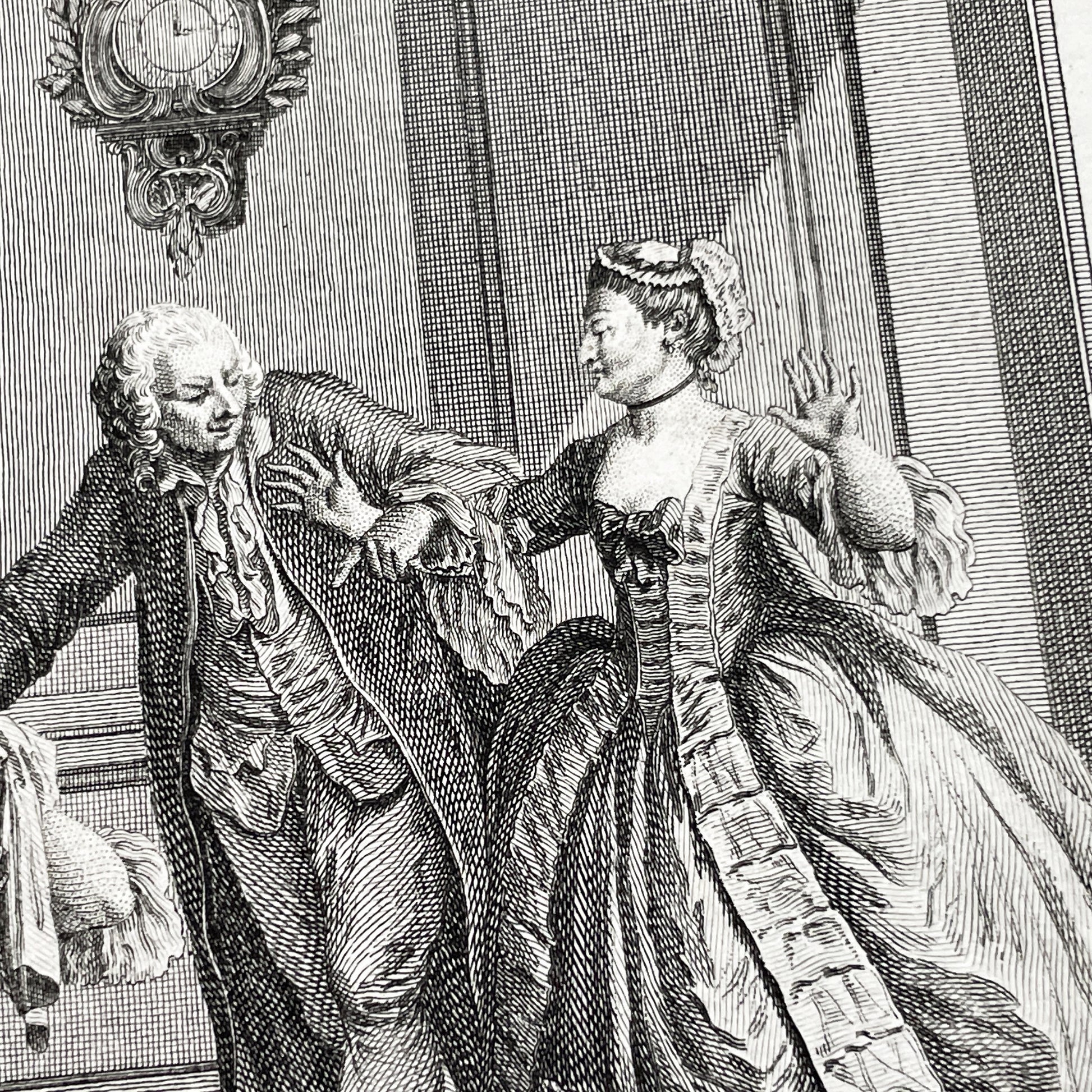 1783 - Engraving - Charles Eisen & Heinrich Guttenberg Engraving - Les Époux Malheureux Scene - French Rococo Print
