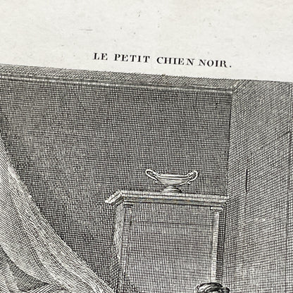 Early 19th - Captivating French Engraving depicting a domestic scene from 'Le Petit Chien Noir' - Antique Print - Literary Illustration