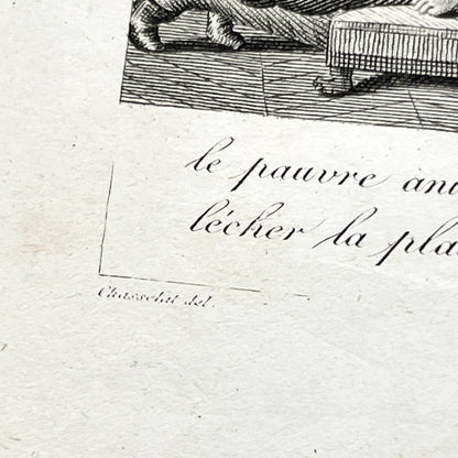 Early 19th - Captivating French Engraving depicting a domestic scene from 'Le Petit Chien Noir' - Antique Print - Literary Illustration