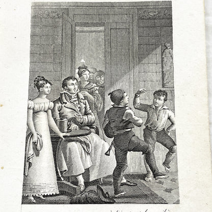 Early 19th - French Engraving with Hand-Coloring - 'La Pièce d'Or' Scene - Family - Children - Historical Art Print by Chasselat