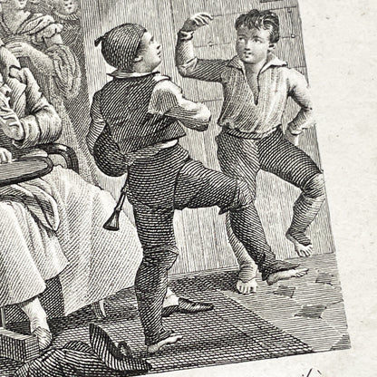 Early 19th - French Engraving with Hand-Coloring - 'La Pièce d'Or' Scene - Family - Children - Historical Art Print by Chasselat