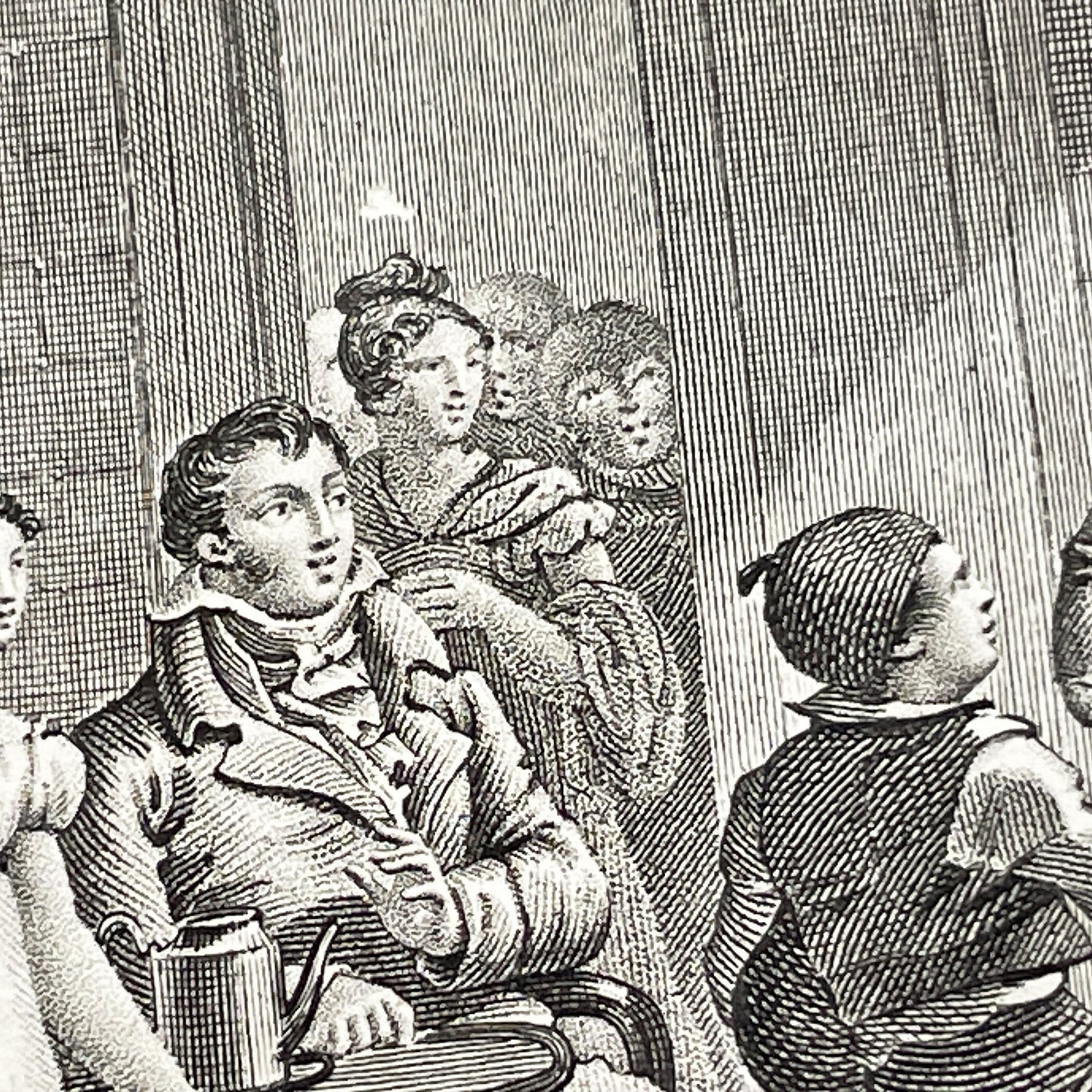 Early 19th - French Engraving with Hand-Coloring - 'La Pièce d'Or' Scene - Family - Children - Historical Art Print by Chasselat