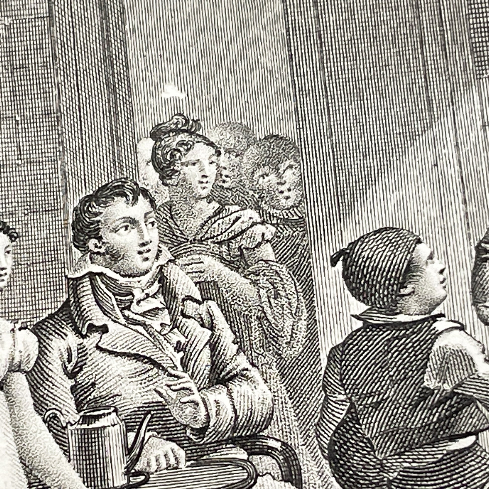 Early 19th - French Engraving with Hand-Coloring - 'La Pièce d'Or' Scene - Family - Children - Historical Art Print by Chasselat