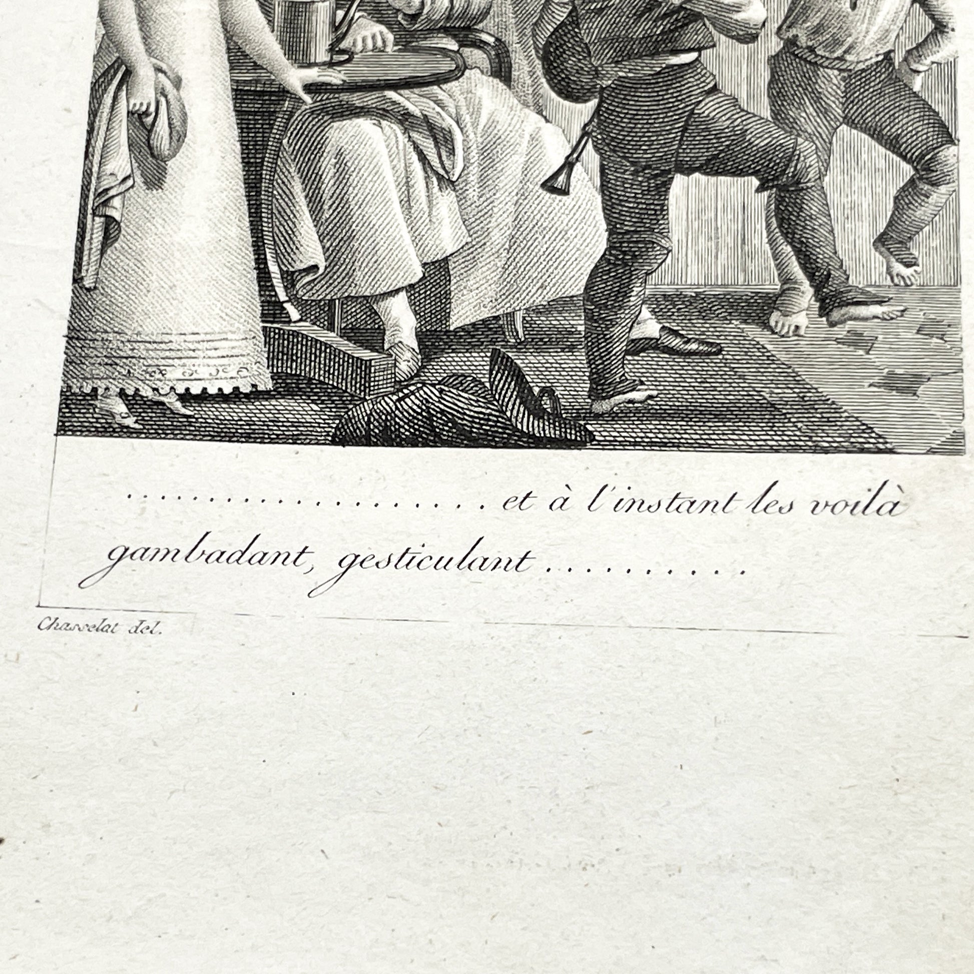 Early 19th - French Engraving with Hand-Coloring - 'La Pièce d'Or' Scene - Family - Children - Historical Art Print by Chasselat