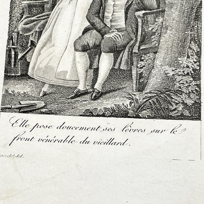 Early 19th - French Engraving - 'The Little Governess' Scene - Chasselat Design - Romantic Illustration - Sentimental Art Print