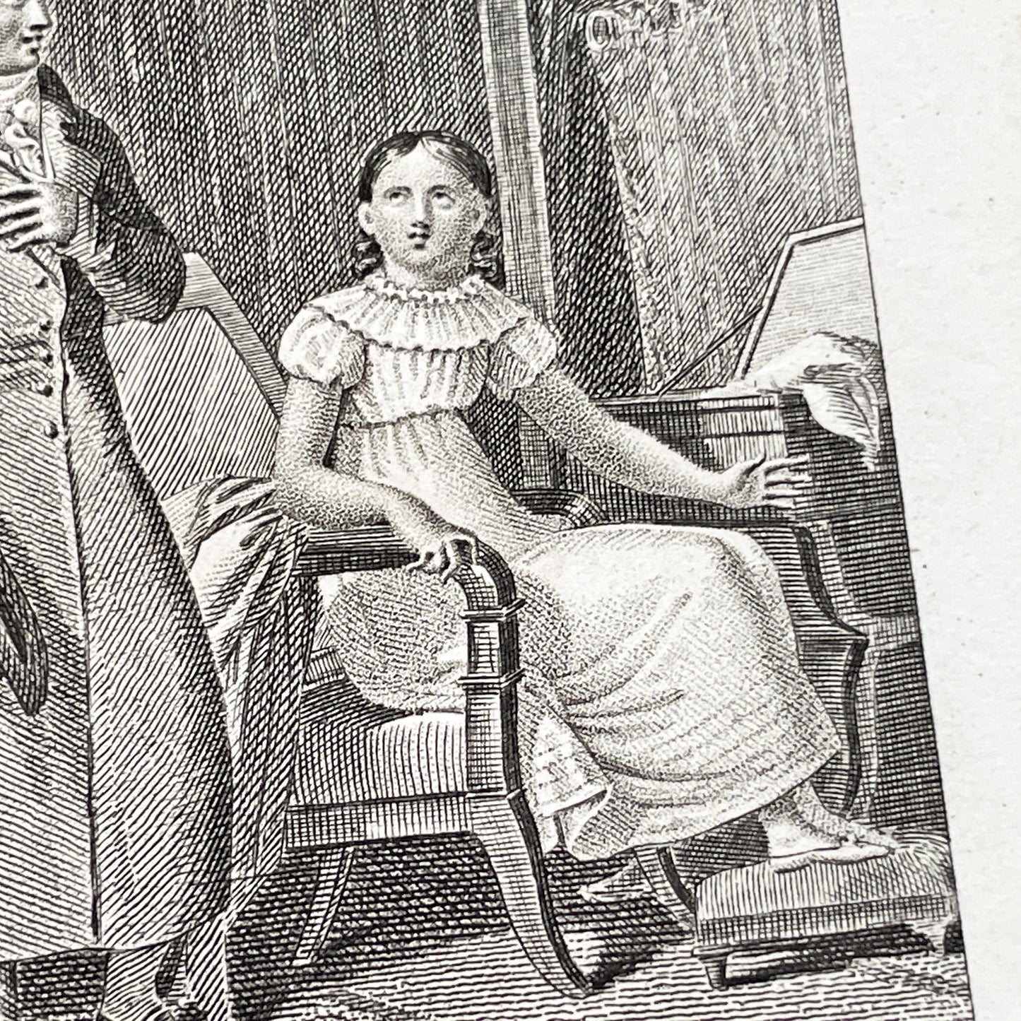 Early 19th - Antique French Print - Domestic Scene with Man and Woman - Elegant Fashion - Historical Costume - Fine Art Engraving