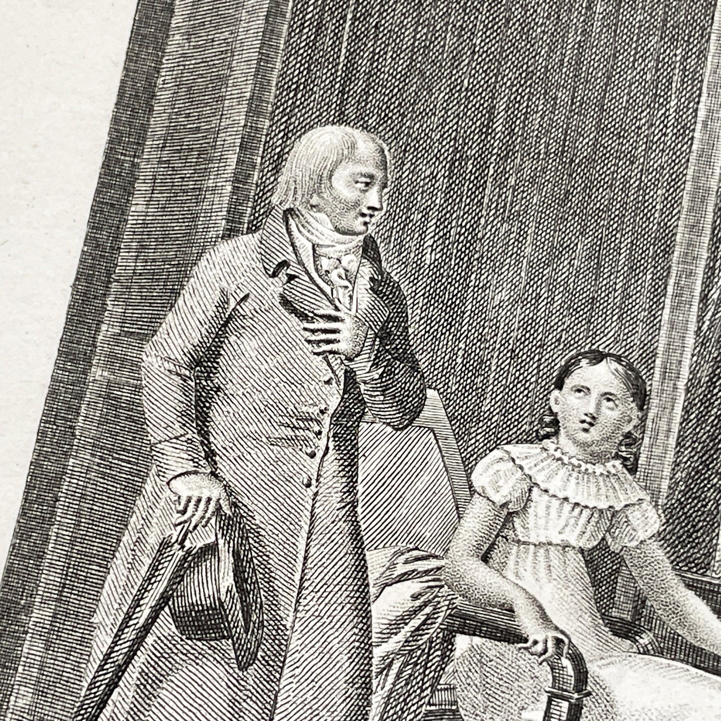 Early 19th - Antique French Print - Domestic Scene with Man and Woman - Elegant Fashion - Historical Costume - Fine Art Engraving