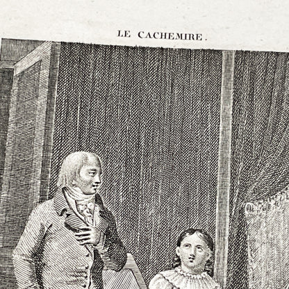 Early 19th - Antique French Print - Domestic Scene with Man and Woman - Elegant Fashion - Historical Costume - Fine Art Engraving