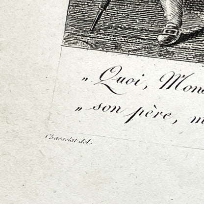 Early 19th - Antique French Print - Domestic Scene with Man and Woman - Elegant Fashion - Historical Costume - Fine Art Engraving