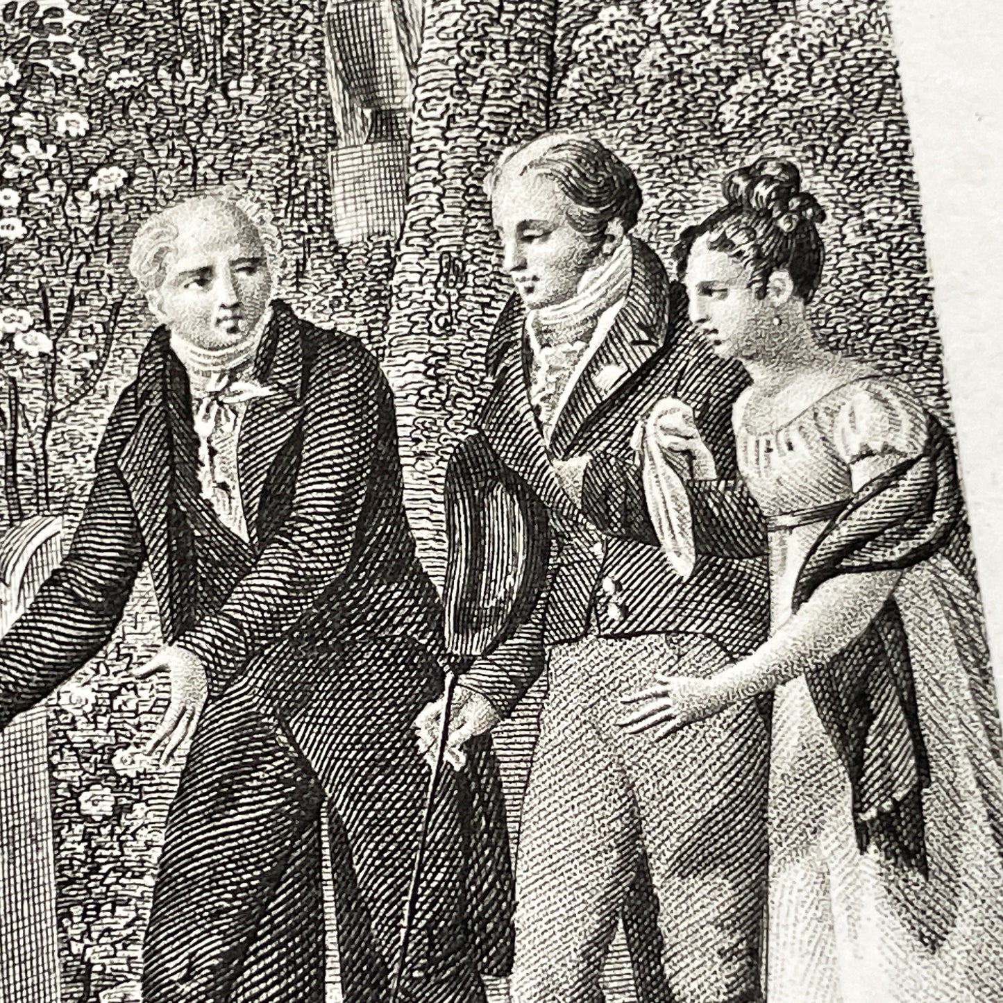 Early 19th - French Sentimental Engraving - Village Cemetery Scene - Historical Illustration of Love and Family Mourning