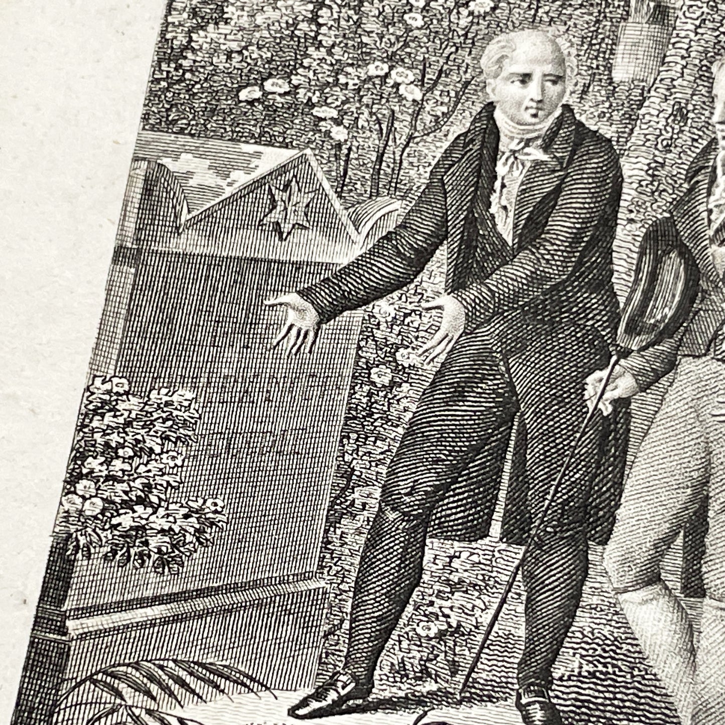 Early 19th - French Sentimental Engraving - Village Cemetery Scene - Historical Illustration of Love and Family Mourning