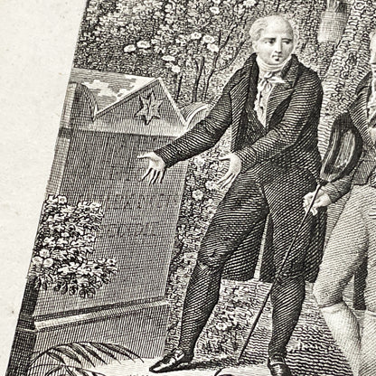 Early 19th - French Sentimental Engraving - Village Cemetery Scene - Historical Illustration of Love and Family Mourning