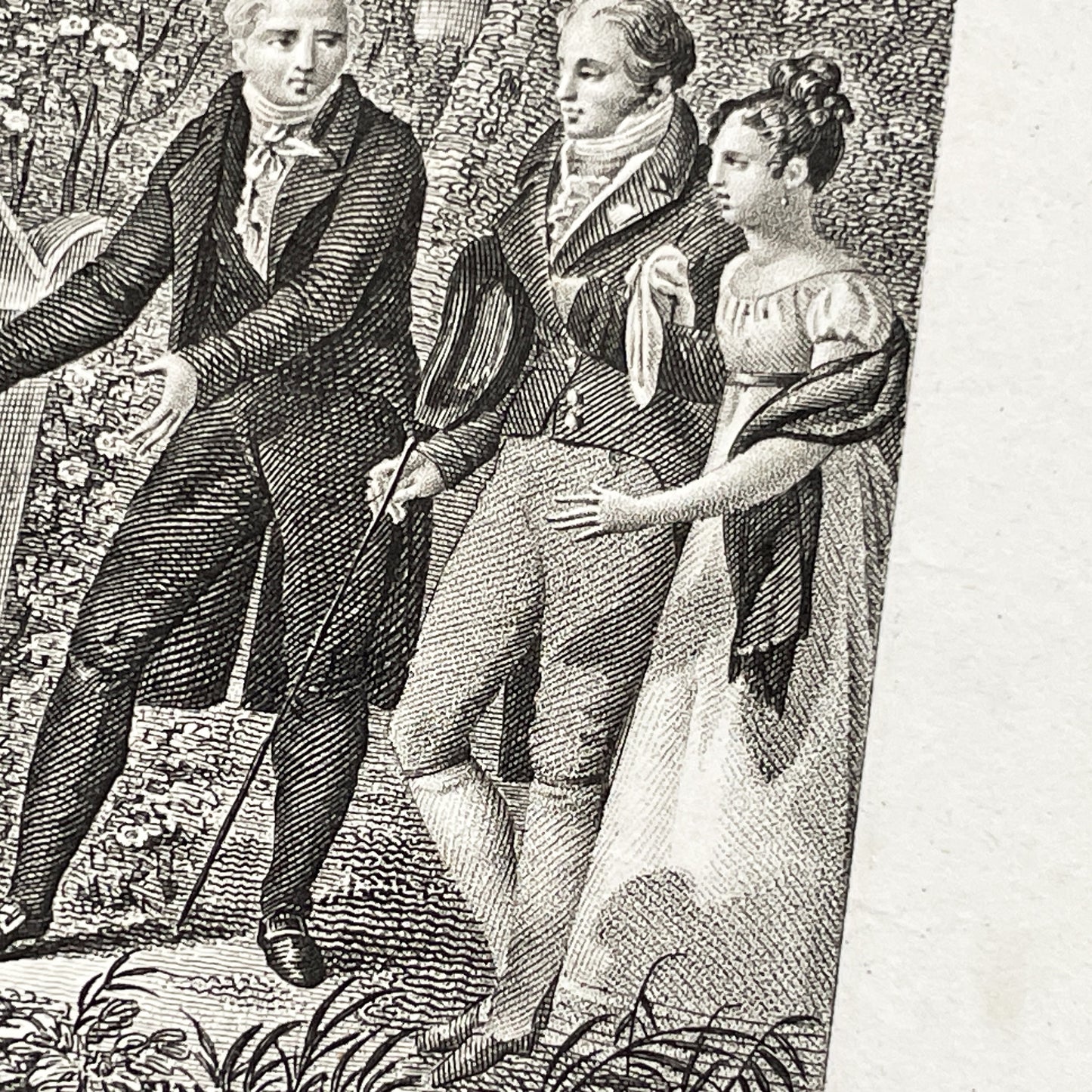 Early 19th - French Sentimental Engraving - Village Cemetery Scene - Historical Illustration of Love and Family Mourning