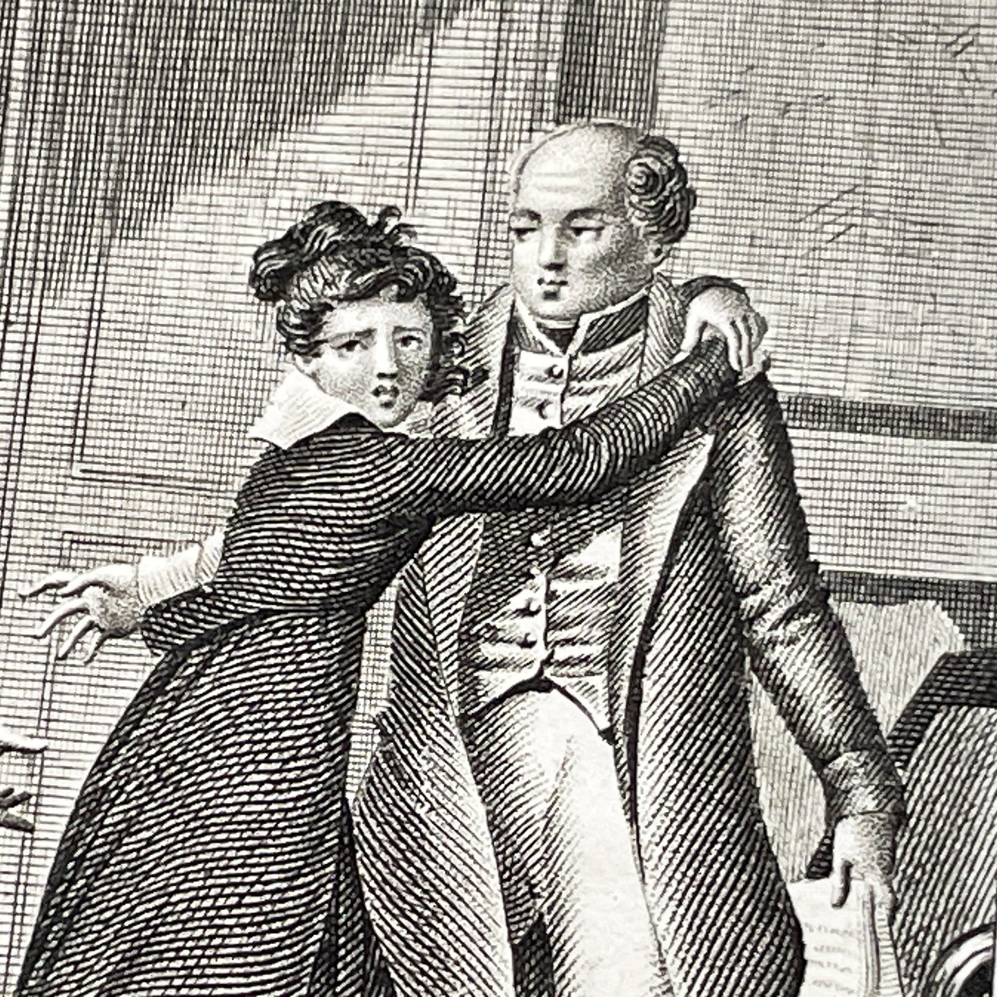 Early 19th - French Engraving - Dramatic Scene with Military Officer, Woman, and Man - Illustration by Chasselat