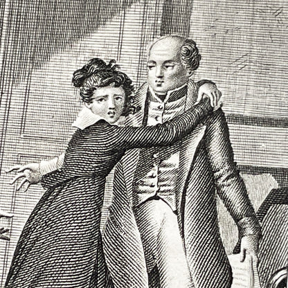 Early 19th - French Engraving - Dramatic Scene with Military Officer, Woman, and Man - Illustration by Chasselat