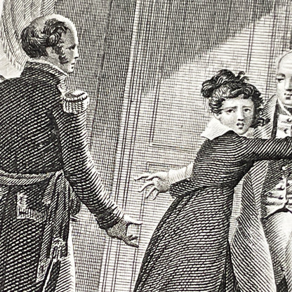 Early 19th - French Engraving - Dramatic Scene with Military Officer, Woman, and Man - Illustration by Chasselat