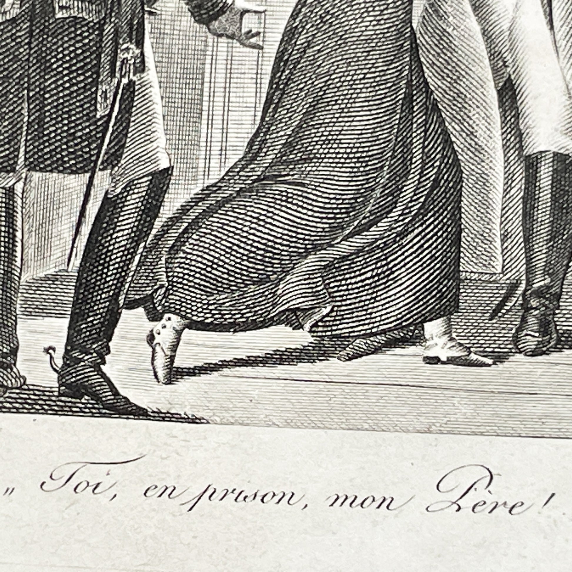 Early 19th - French Engraving - Dramatic Scene with Military Officer, Woman, and Man - Illustration by Chasselat