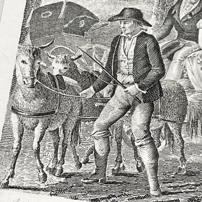 Early 19th - Antique French Print - Le Cabriolet Versé - Humorous Engraving - Rural Scene - Man Leading Donkey Cart - Passengers